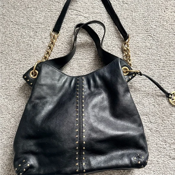Michael Kors Black Shoulder Bag with Gold Accents - Picture 10 of 16